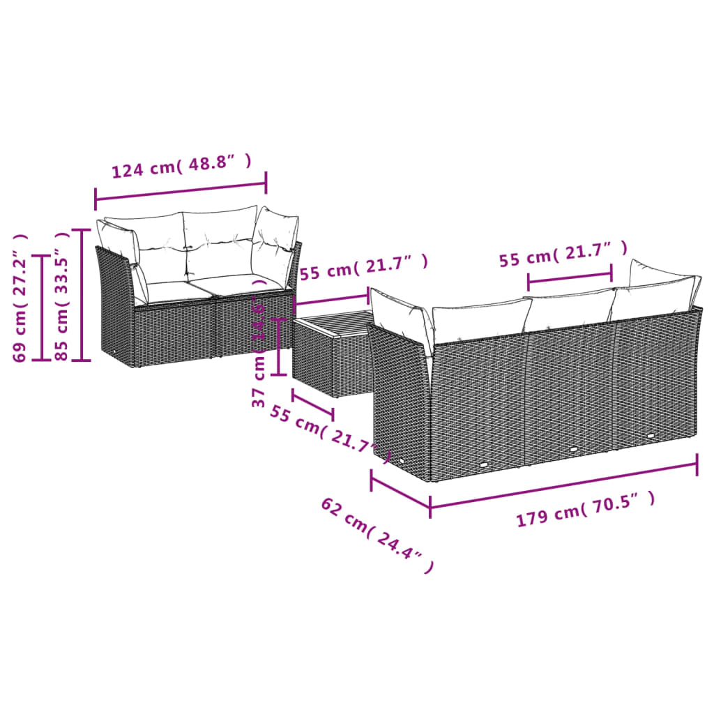 Ensemble de canapé de jardin 6 pcs avec coussins en rotin synthétique beige