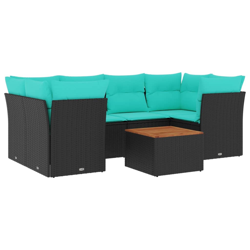 Salon de jardin 7 pcs avec coussins noir résine tressée