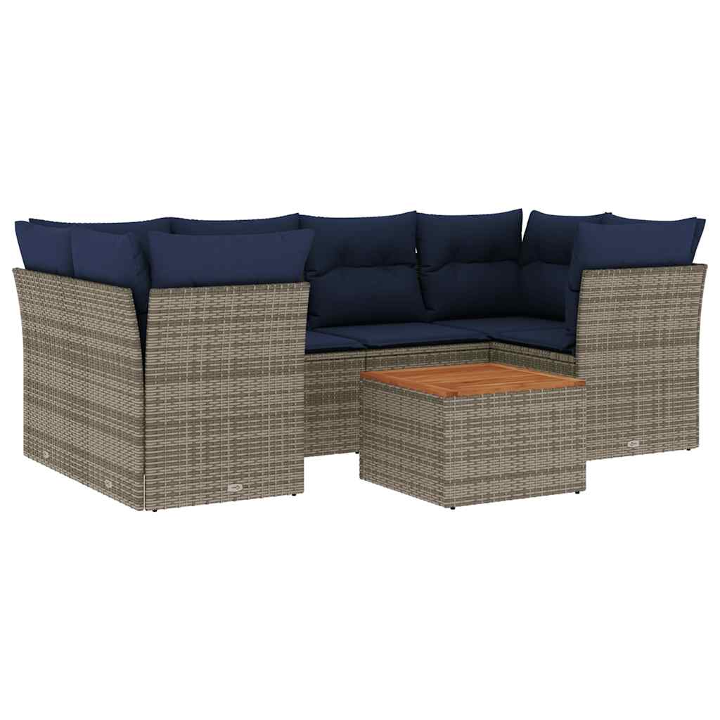Salon de jardin 7 pcs avec coussins gris résine tressée