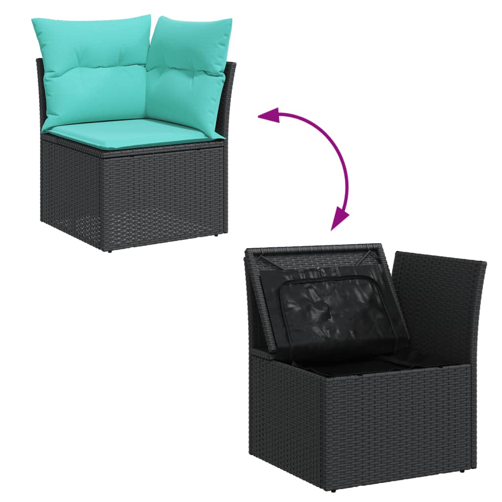 Salon de jardin 9 pcs avec coussins noir résine tressée