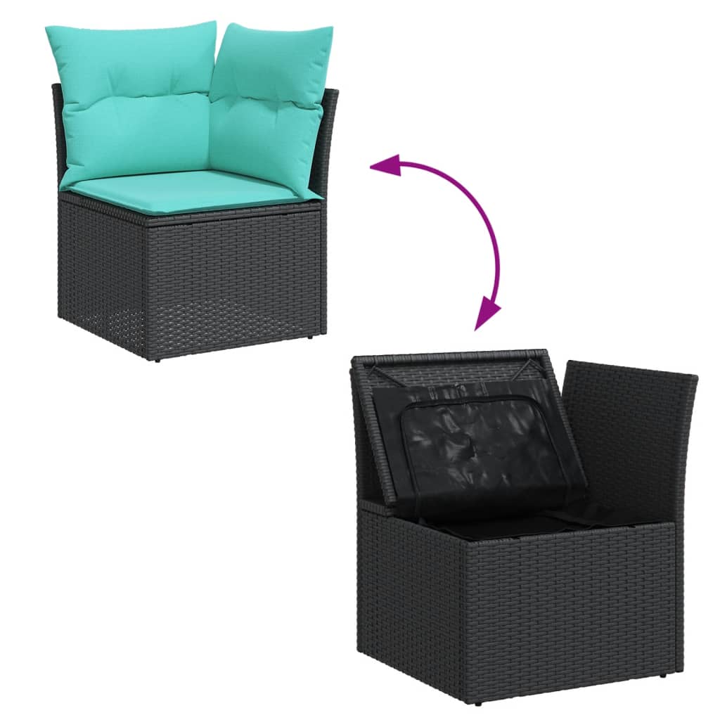 Salon de jardin 6 pcs avec coussins noir résine tressée