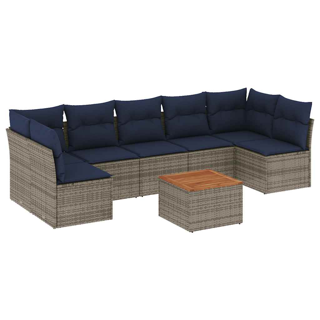 Salon de jardin 8 pcs avec coussins gris résine tressée