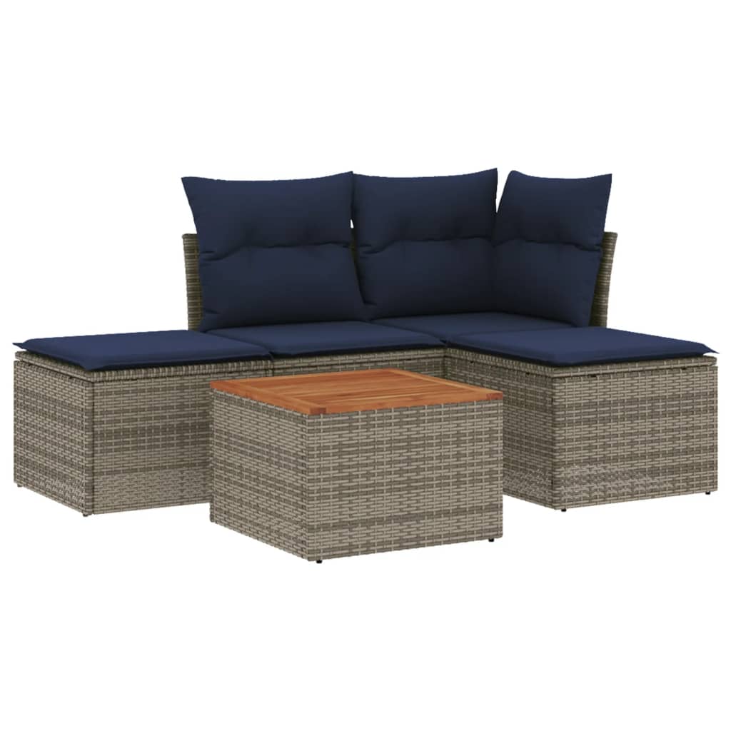 Ensemble de canapé de jardin 5 pcs avec coussins gris résine tressée