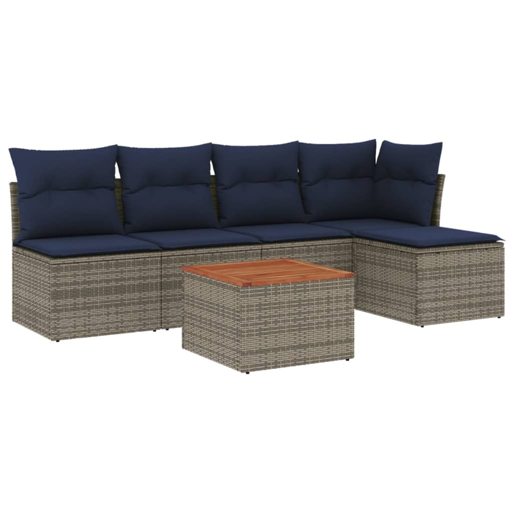 Ensemble de canapé de jardin 6 pcs avec coussins gris résine tressée