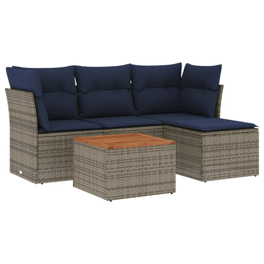 Ensemble de canapé de jardin 5 pcs avec coussins gris résine tressée