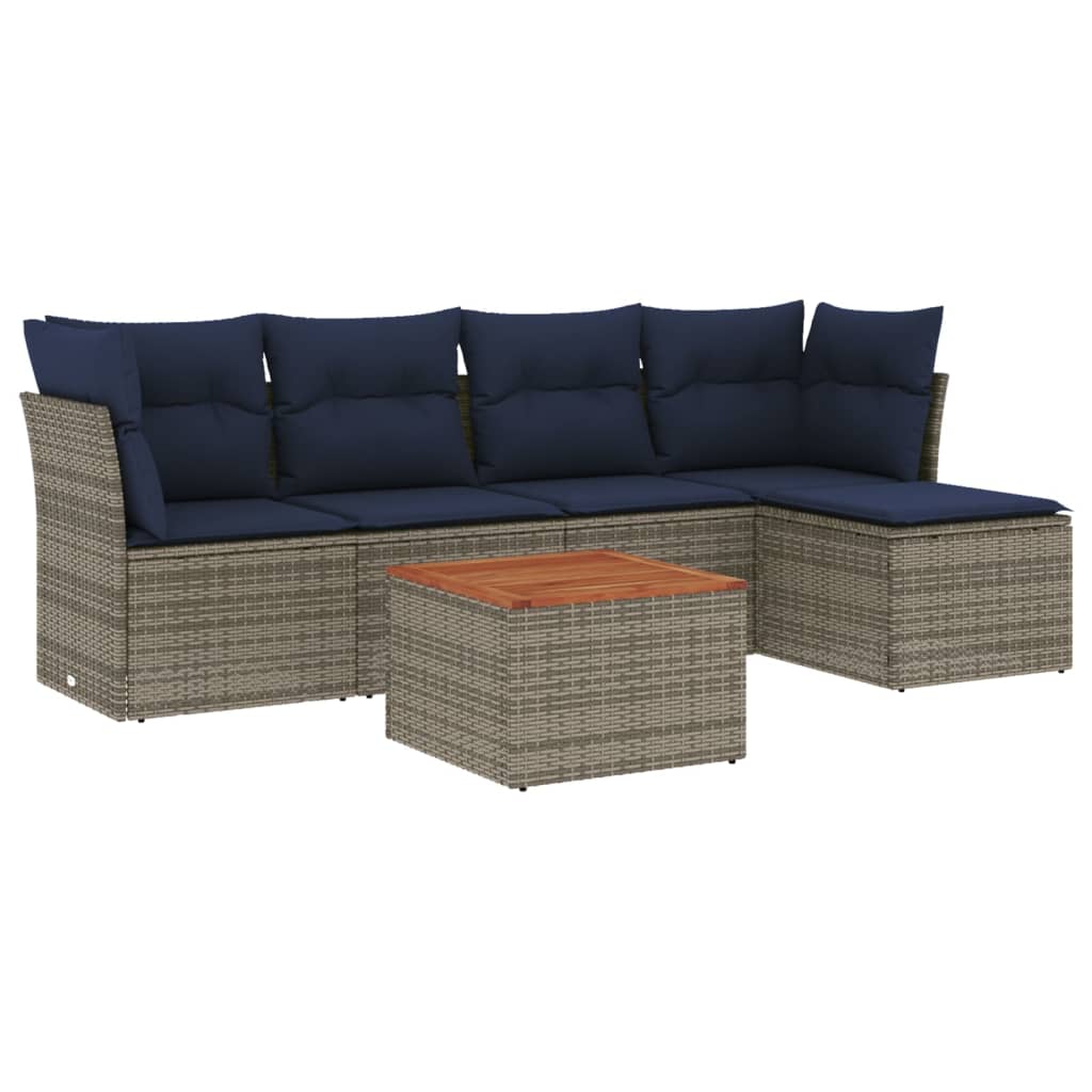 Ensemble de canapé de jardin 6 pcs avec coussins gris résine tressée