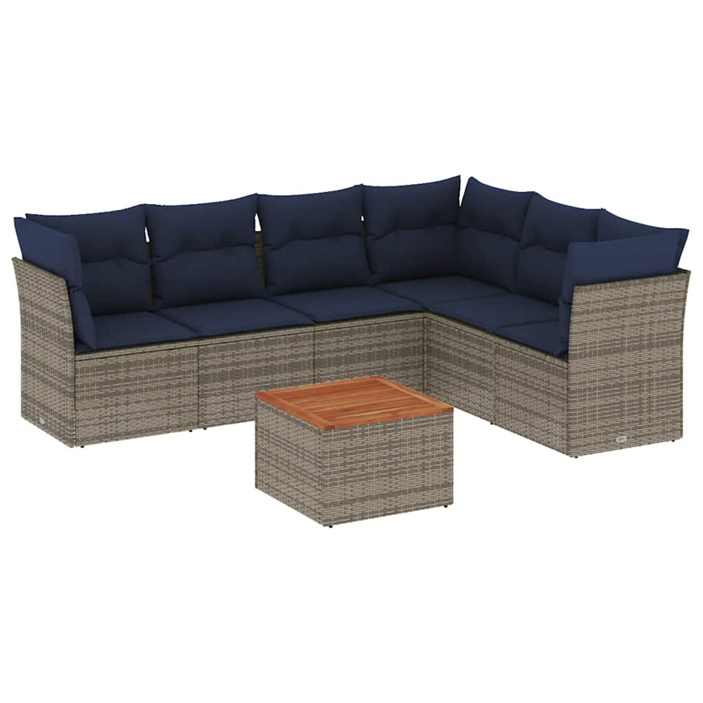 Salon de jardin 7 pcs avec coussins gris résine tressée