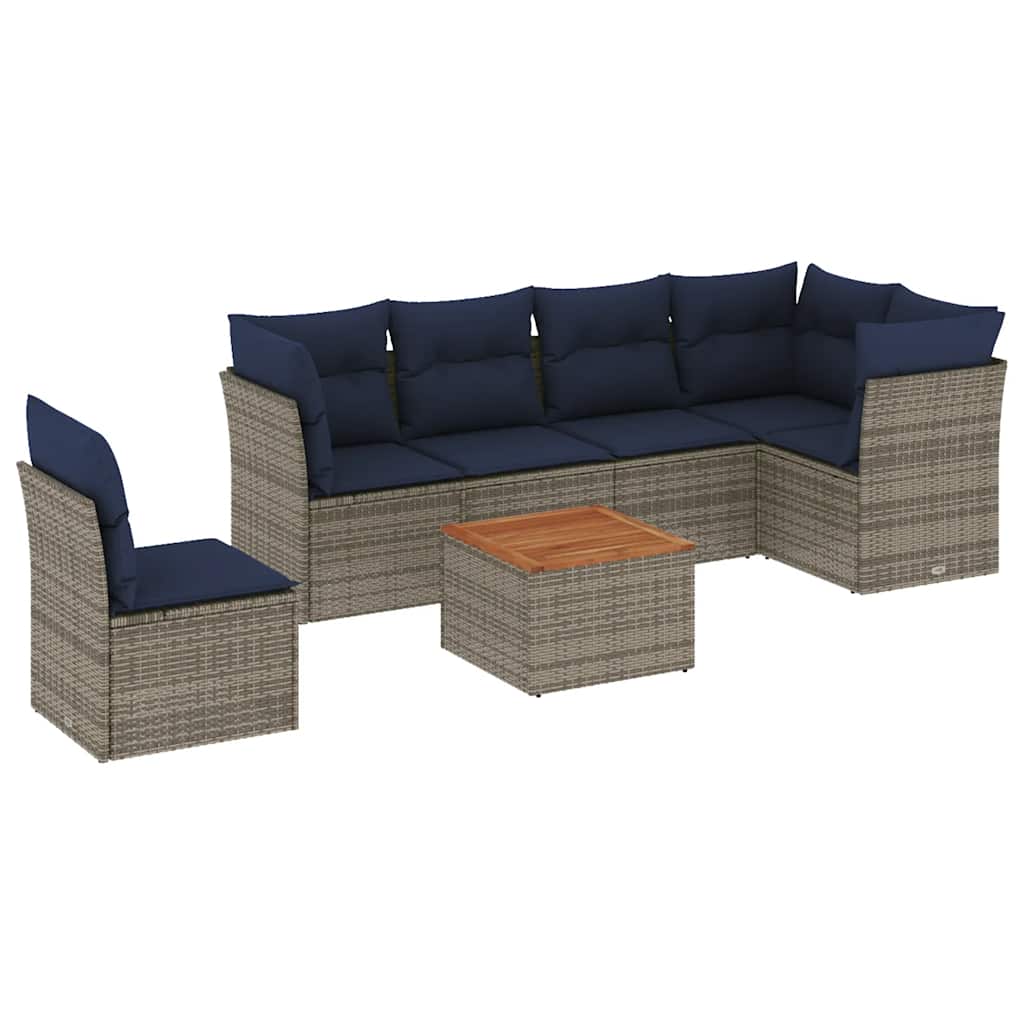 Salon de jardin 7 pcs avec coussins gris résine tressée
