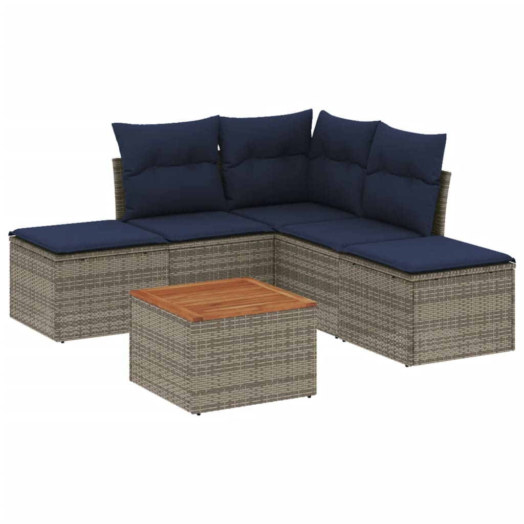 Ensemble de canapé de jardin 6 pcs avec coussins gris résine tressée