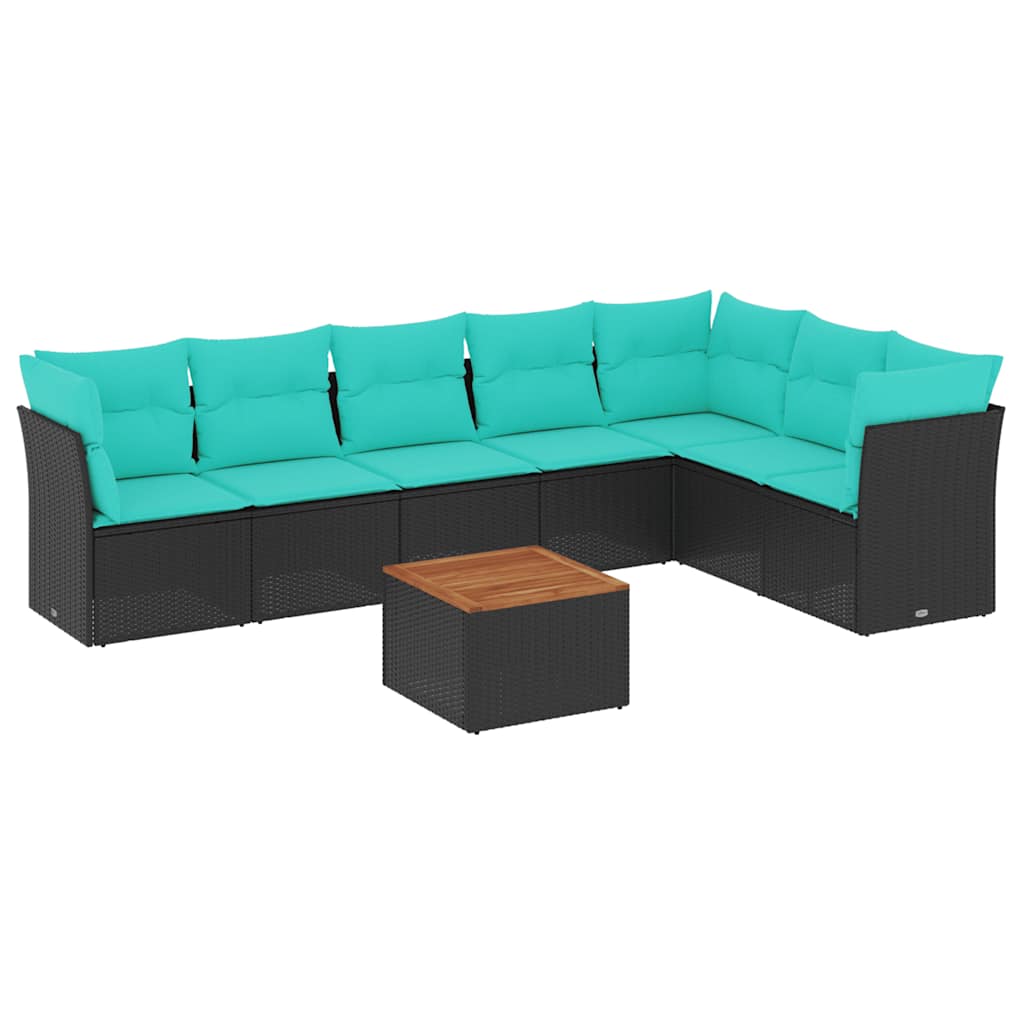 Salon de jardin 8 pcs avec coussins noir résine tressée