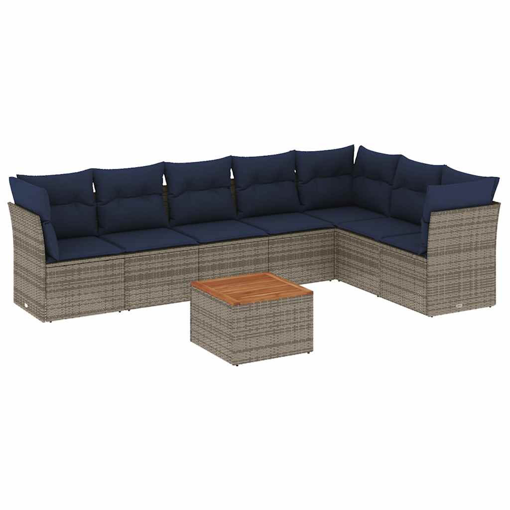 Salon de jardin 8 pcs avec coussins gris résine tressée
