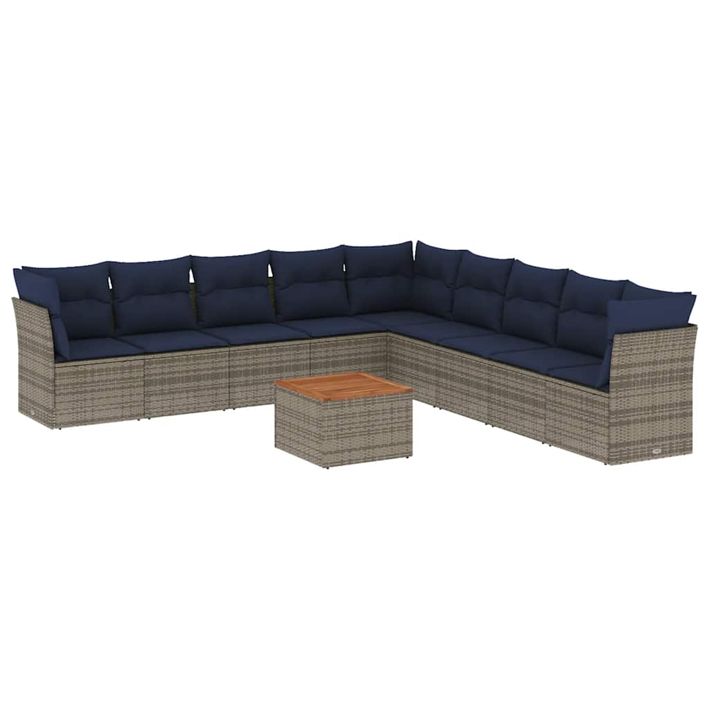 Salon de jardin 10 pcs avec coussins gris résine tressée