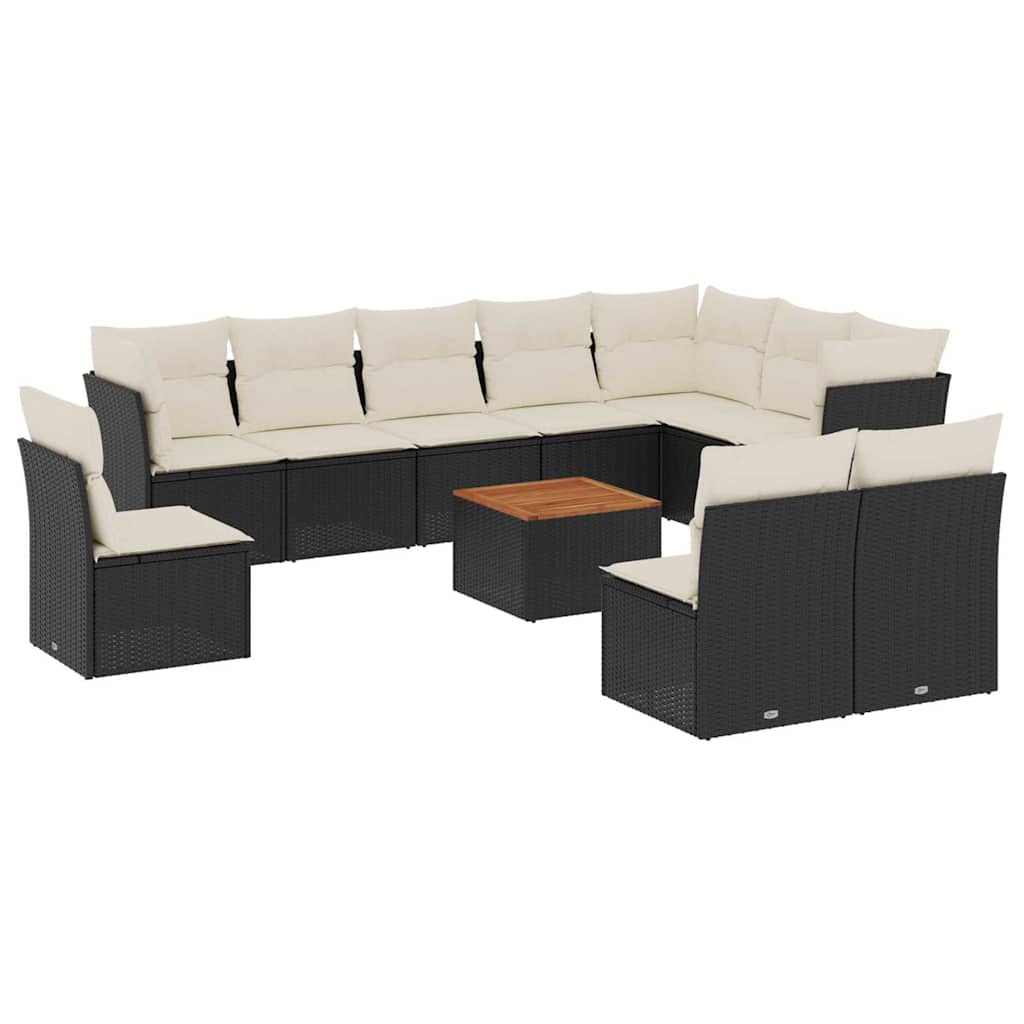 Salon de jardin 11 pcs avec coussins noir résine tressée