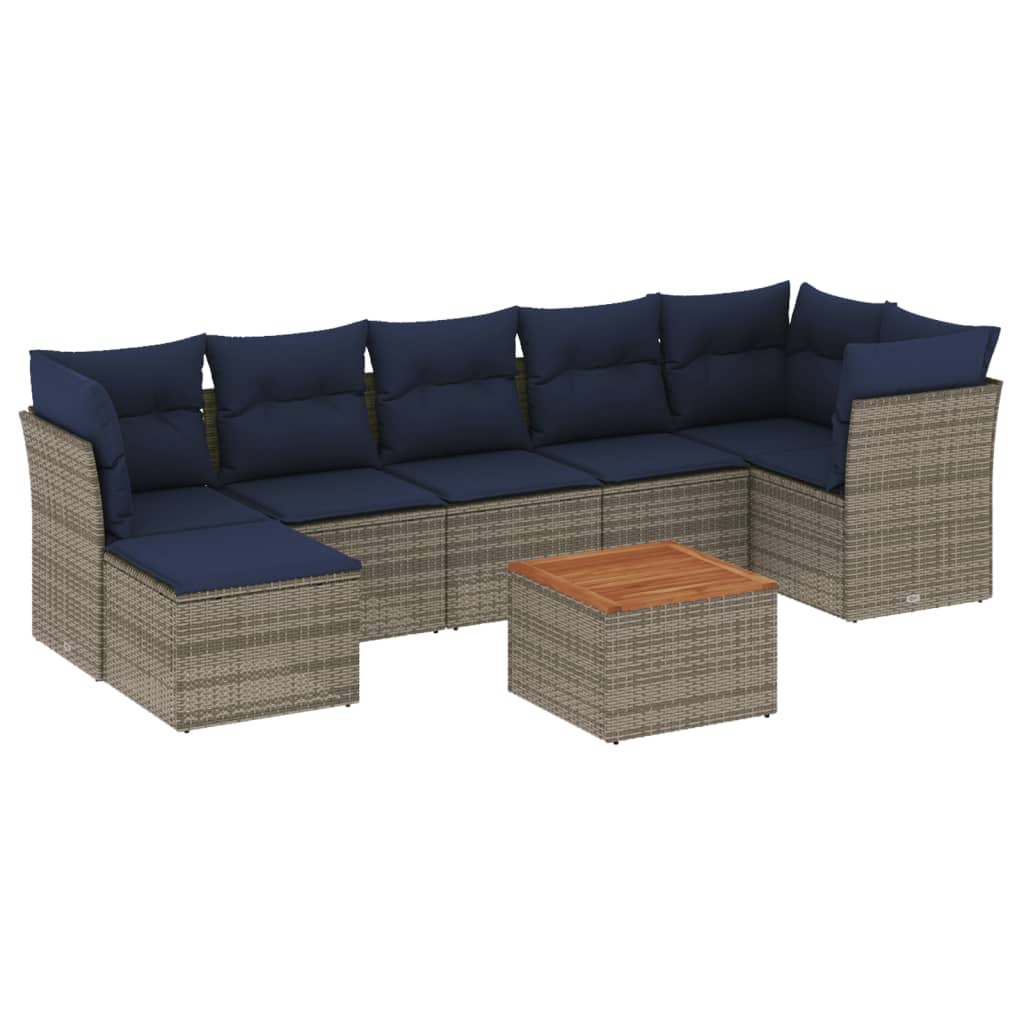 Ensemble de canapé de jardin 8 pcs avec coussins gris résine tressée