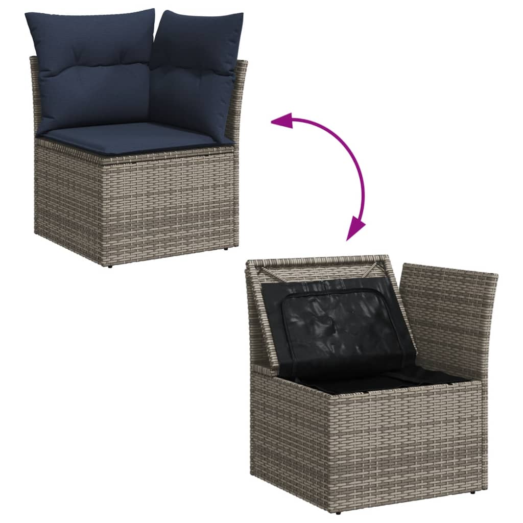 Ensemble de canapé de jardin 8 pcs avec coussins gris résine tressée