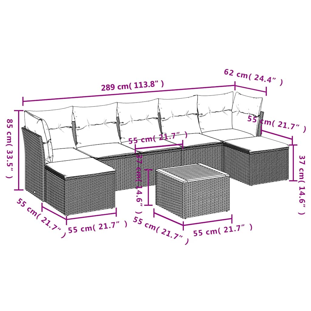 Salon de jardin 8 pcs avec coussins noir résine tressée