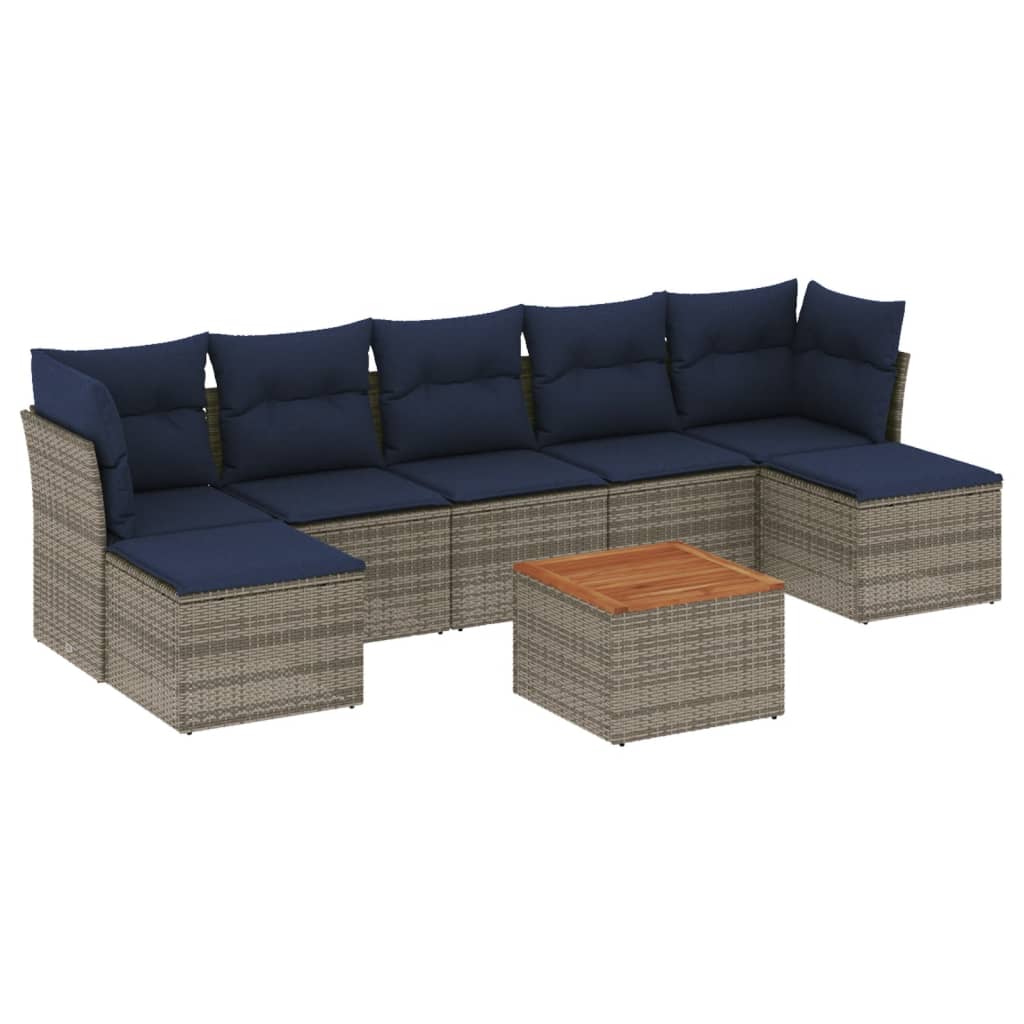 Ensemble de canapé de jardin 8 pcs avec coussins gris résine tressée