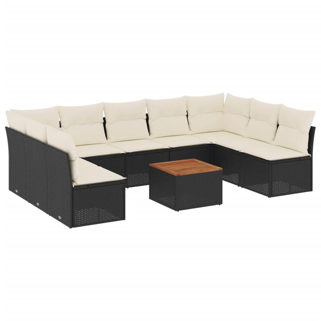Salon de jardin 10 pcs avec coussins noir résine tressée