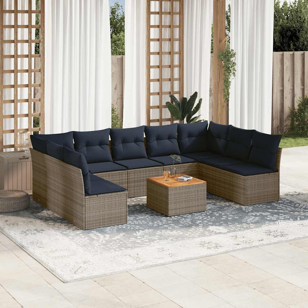 Salon de jardin 10 pcs avec coussins gris résine tressée