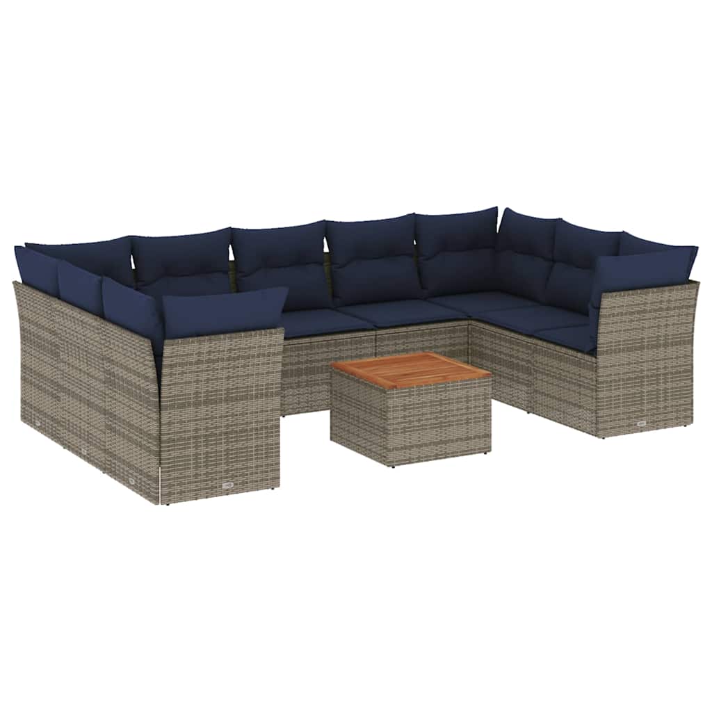 Salon de jardin 10 pcs avec coussins gris résine tressée