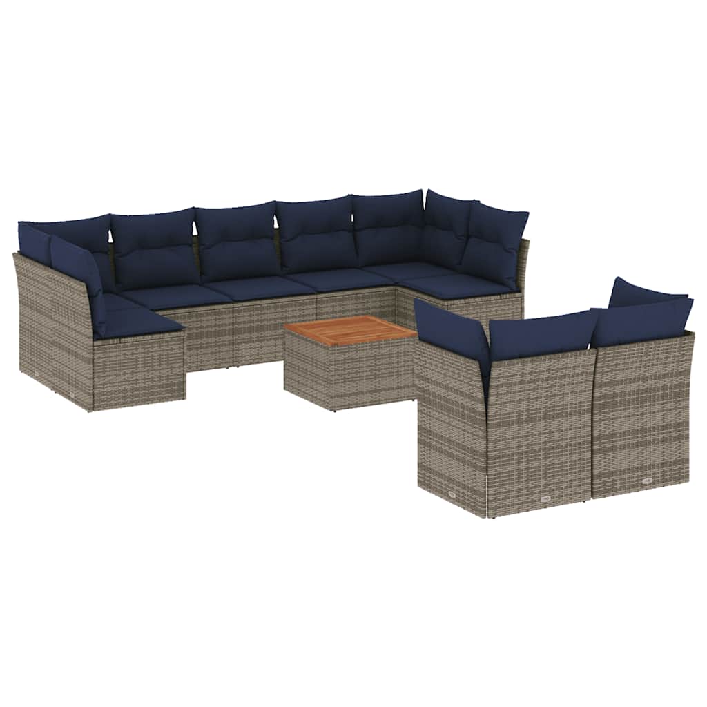 Salon de jardin 10 pcs avec coussins gris résine tressée