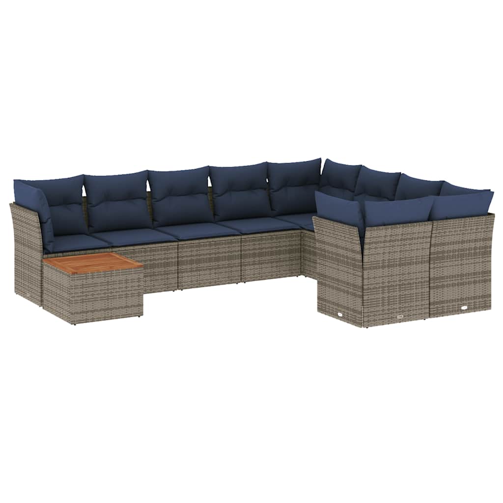 Salon de jardin 10 pcs avec coussins gris résine tressée