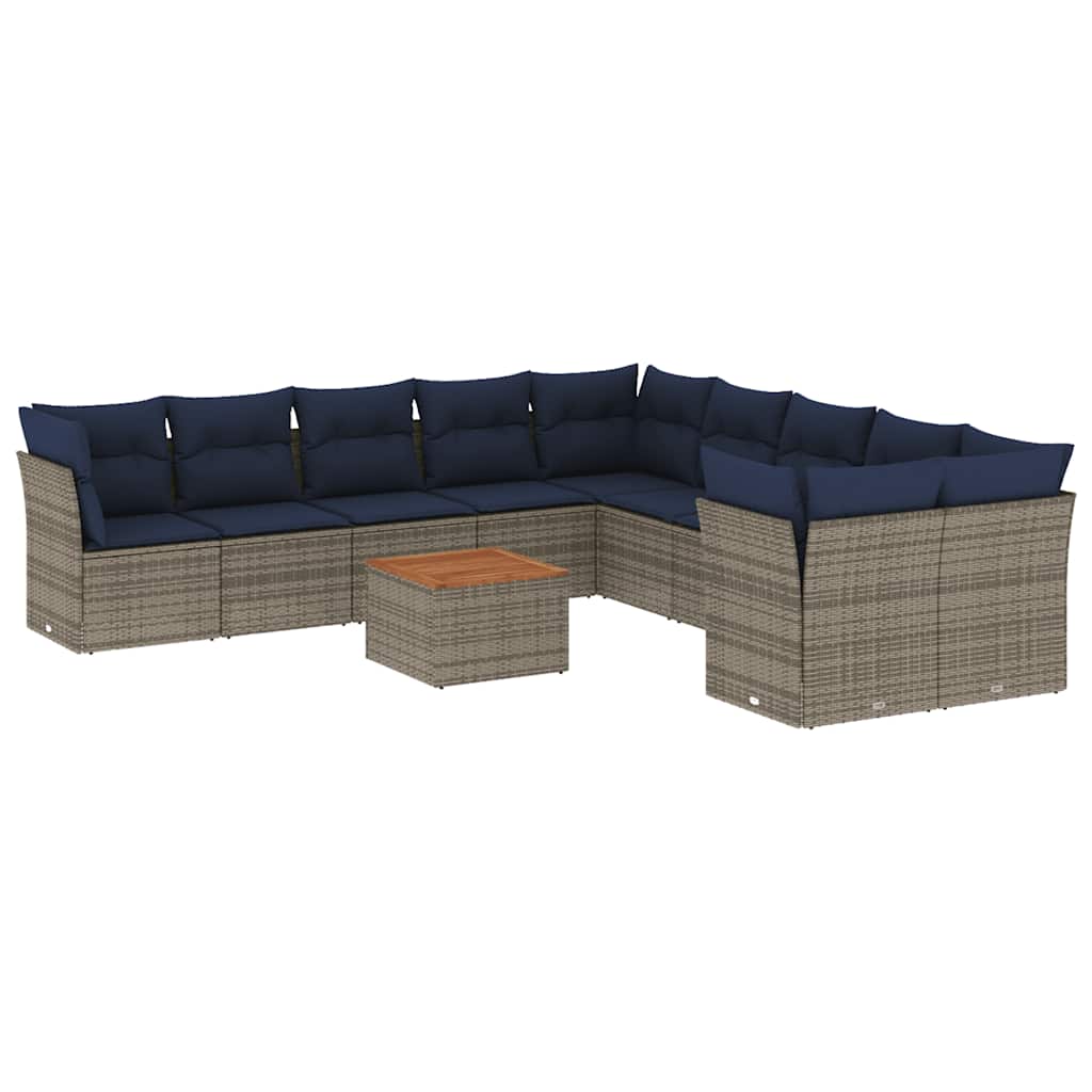 Salon de jardin 11 pcs avec coussins gris résine tressée