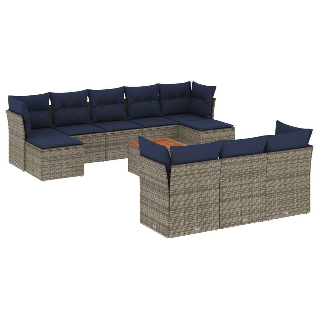 Ensemble de canapé de jardin 11 pcs avec coussins gris résine tressée