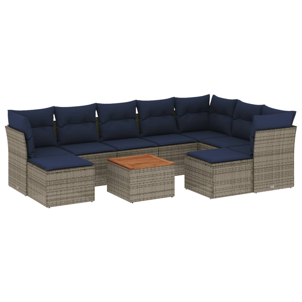 Ensemble de canapé de jardin 10 pcs avec coussins gris résine tressée