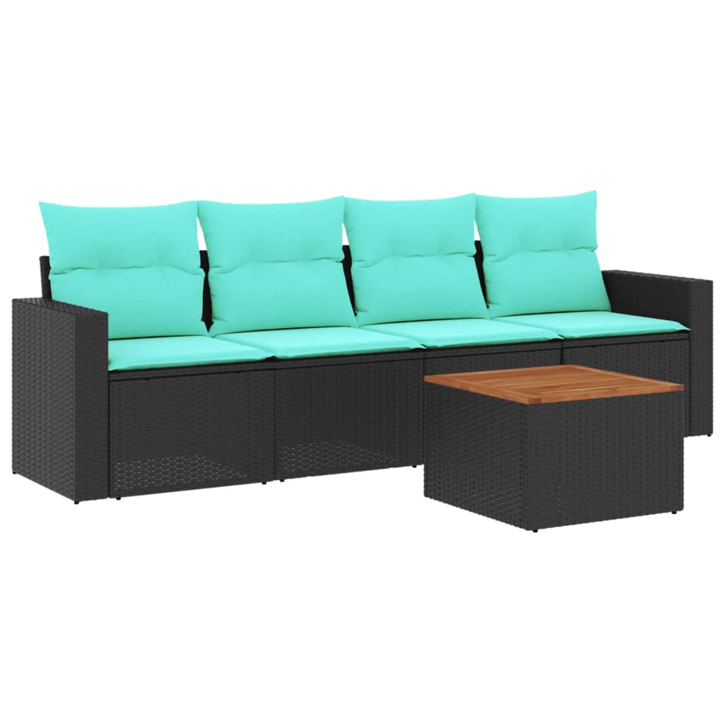 Salon de jardin 5 pcs avec coussins noir résine tressée