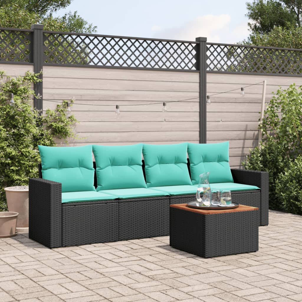 Salon de jardin 5 pcs avec coussins noir résine tressée