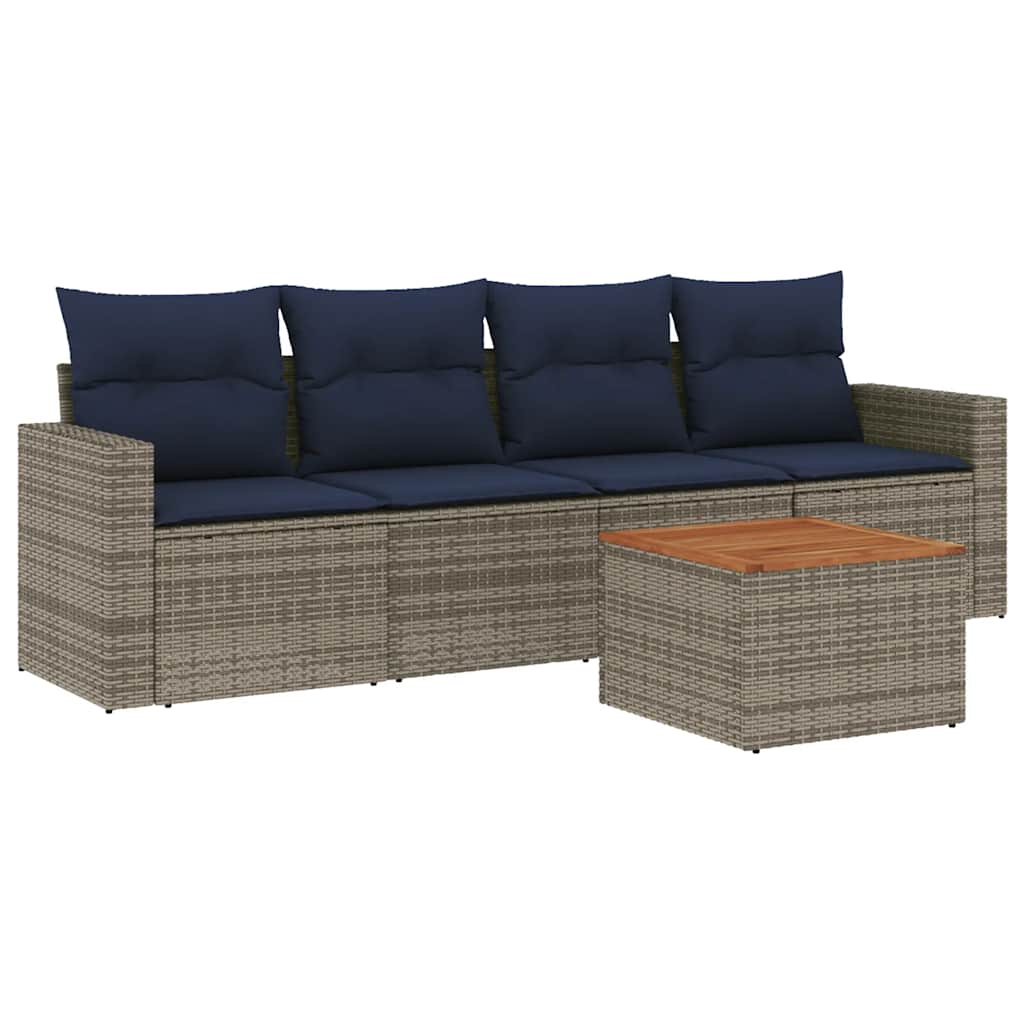 Salon de jardin 5 pcs avec coussins gris résine tressée