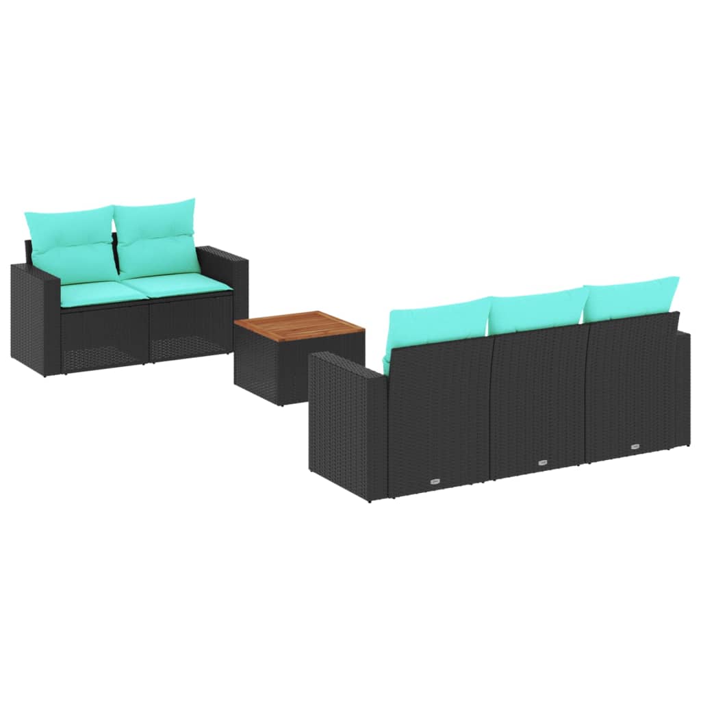 Salon de jardin 6 pcs avec coussins noir résine tressée