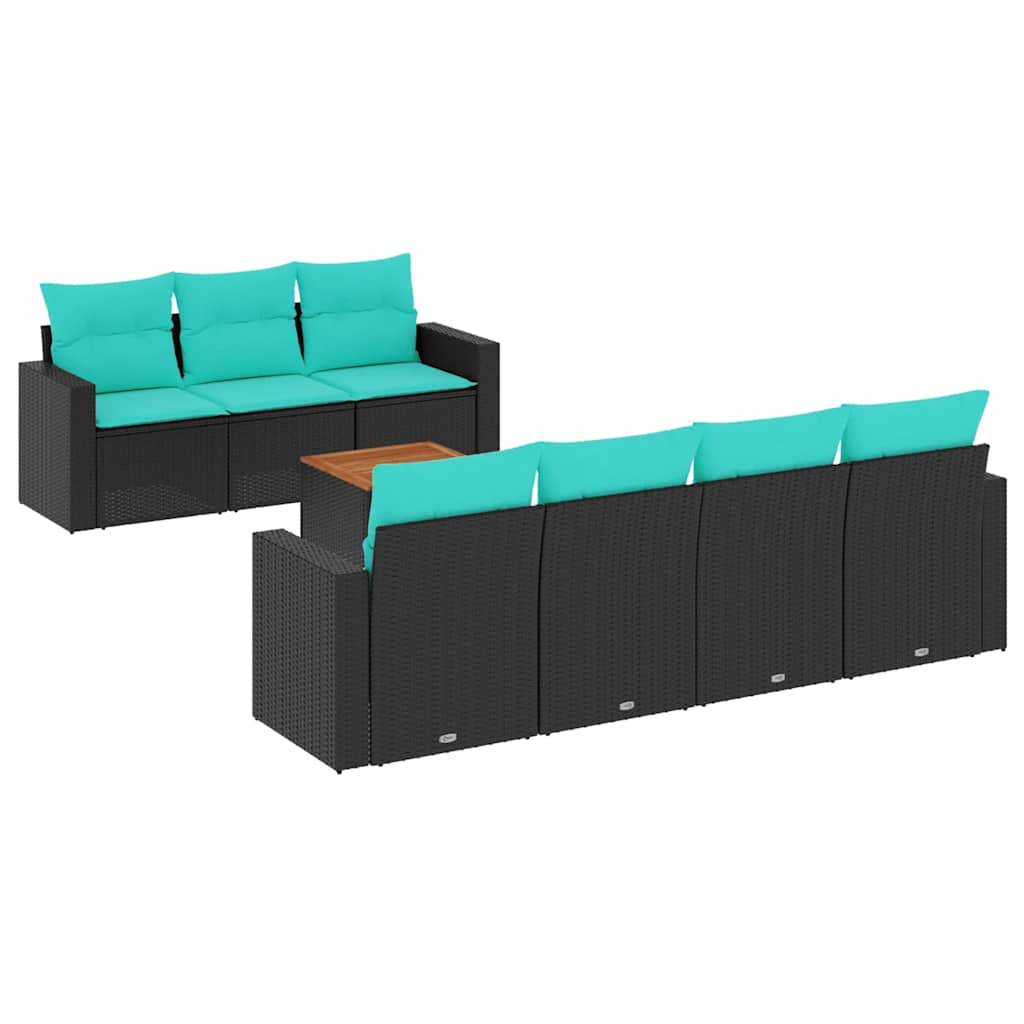 Salon de jardin 8 pcs avec coussins noir résine tressée