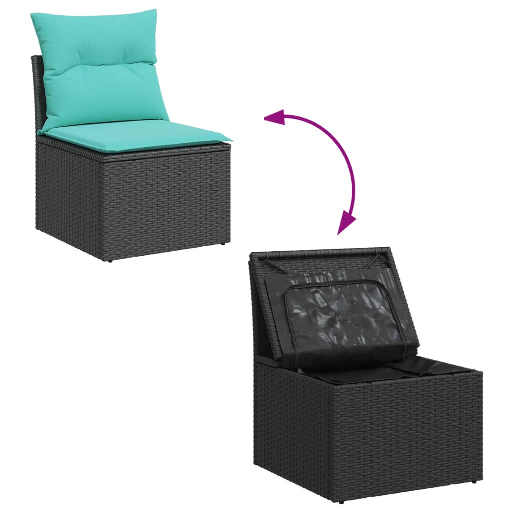 Salon de jardin 8 pcs avec coussins noir résine tressée