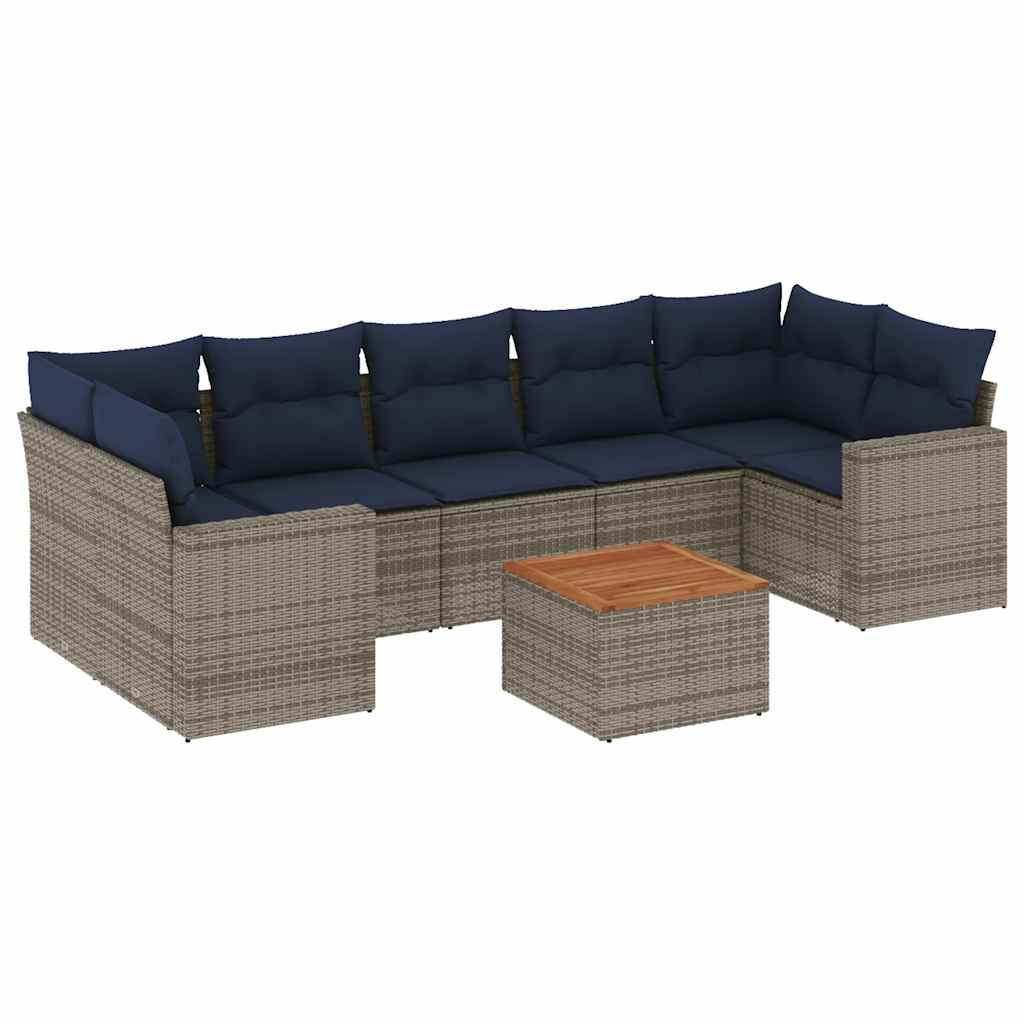 Salon de jardin 8 pcs avec coussins gris résine tressée