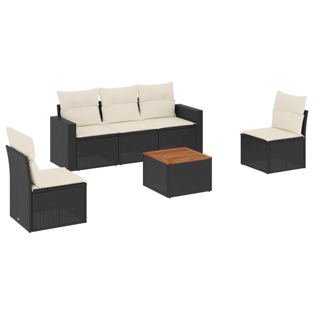 Salon de jardin 6 pcs avec coussins noir résine tressée