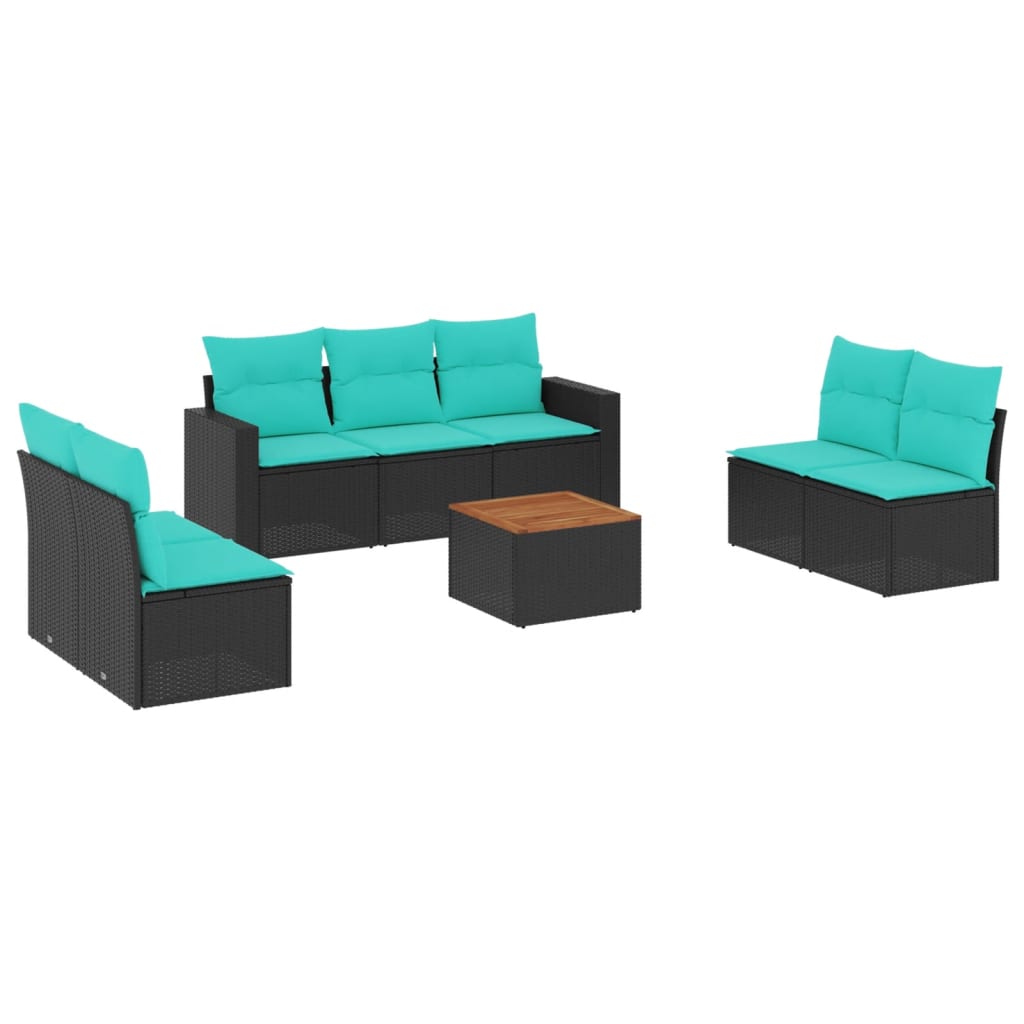 Salon de jardin 8 pcs avec coussins noir résine tressée