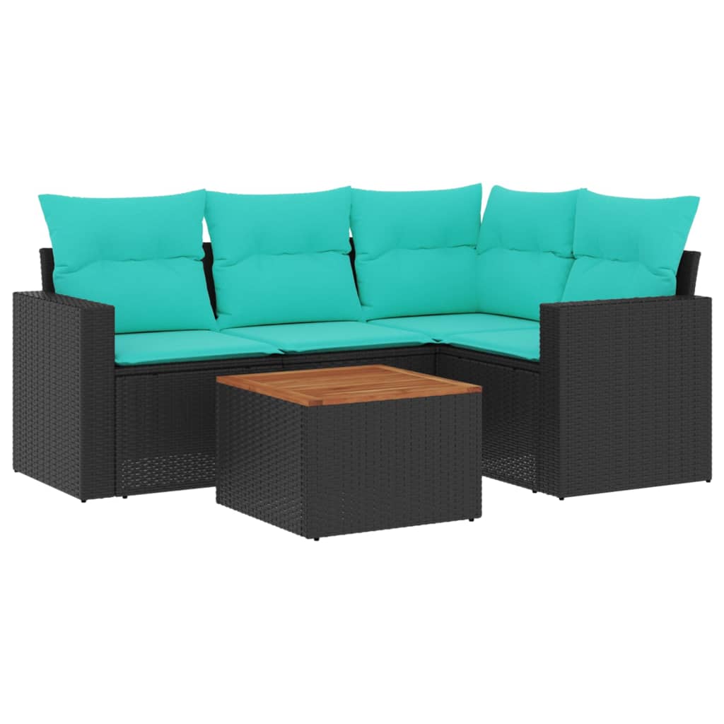 Salon de jardin 5 pcs avec coussins noir résine tressée