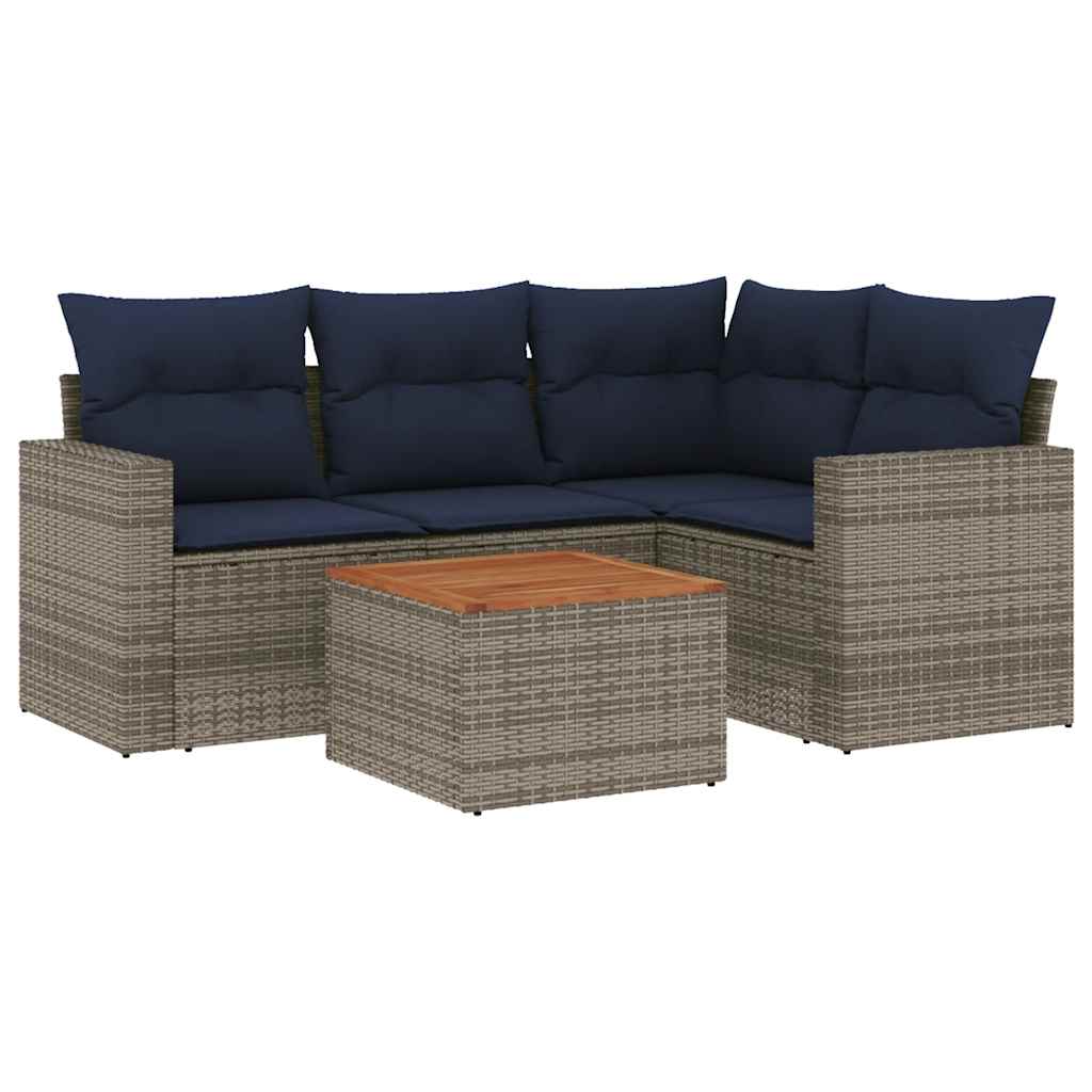 Salon de jardin 5 pcs avec coussins gris résine tressée