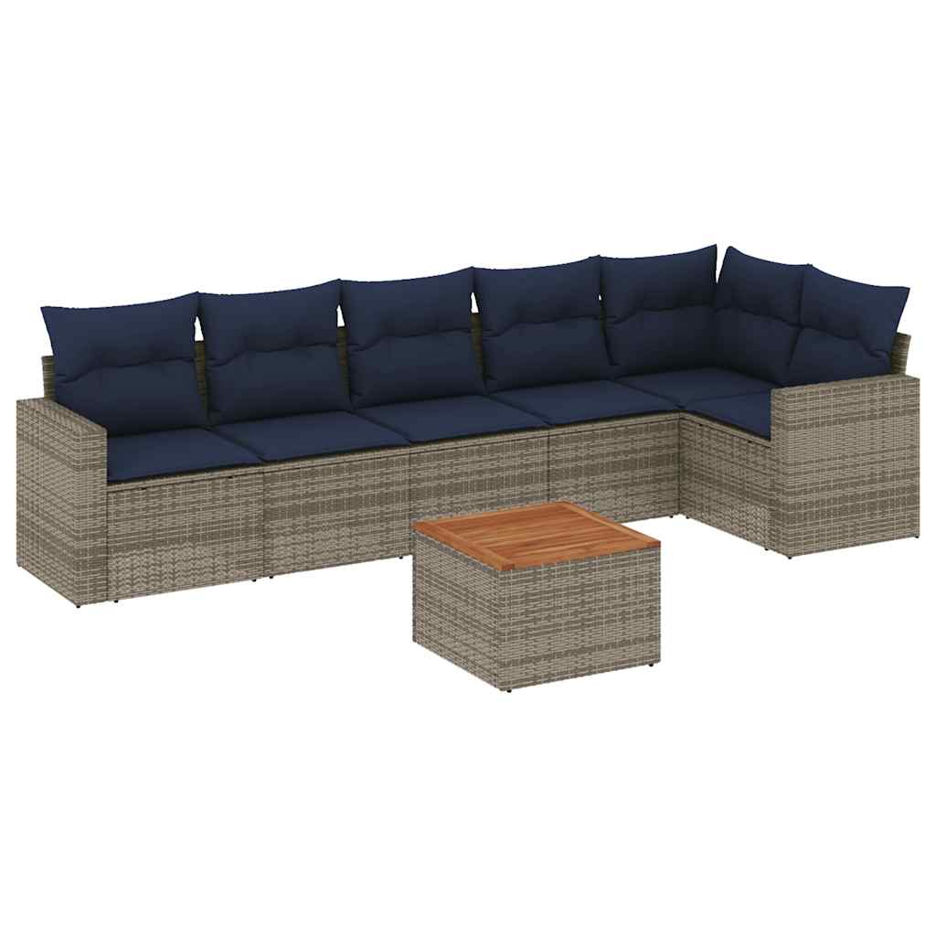Salon de jardin 7 pcs avec coussins gris résine tressée