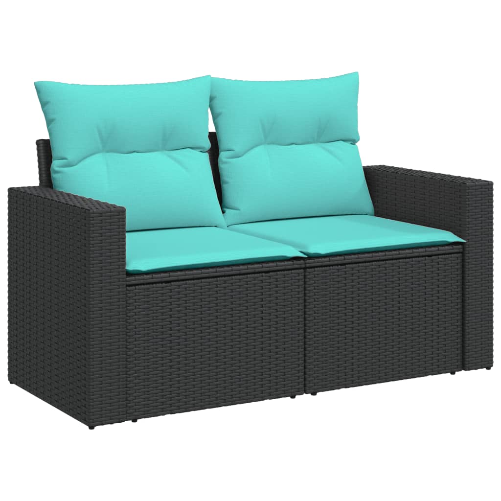 Salon de jardin 7 pcs avec coussins noir résine tressée