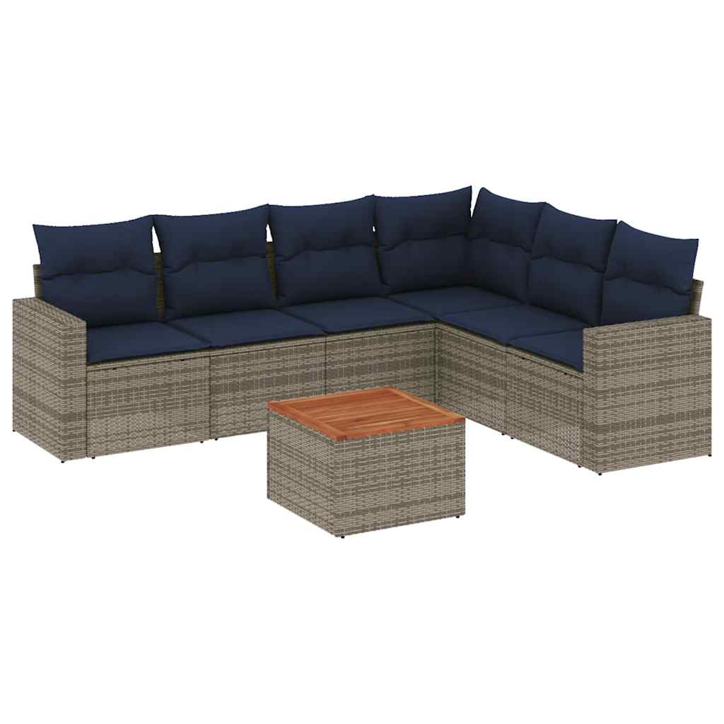 Salon de jardin 7 pcs avec coussins gris résine tressée
