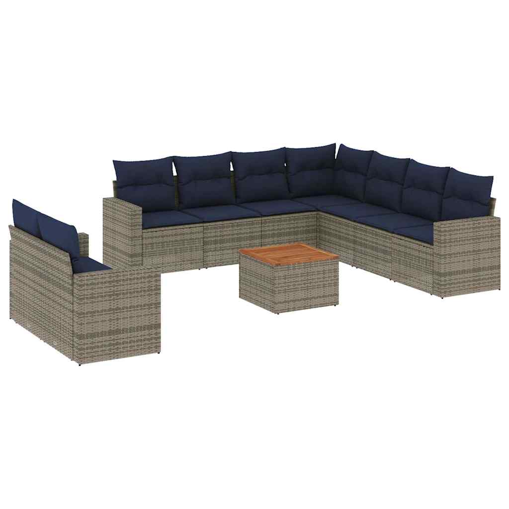 Salon de jardin 10 pcs avec coussins gris résine tressée
