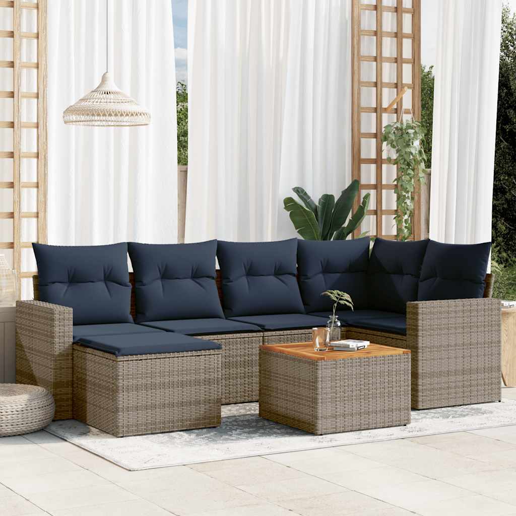 Ensemble de canapé de jardin 7 pcs avec coussins gris résine tressée