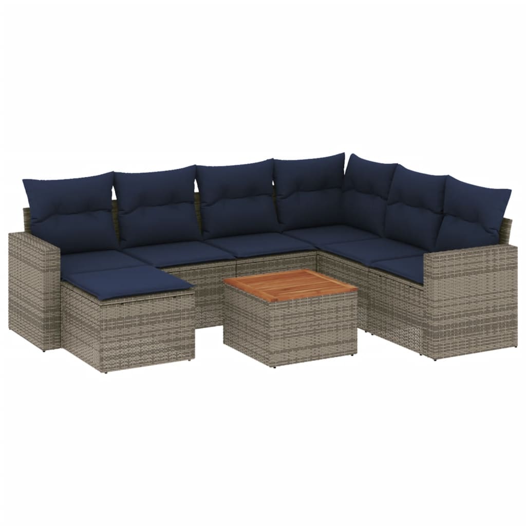 Ensemble de canapé de jardin 8 pcs avec coussins gris résine tressée
