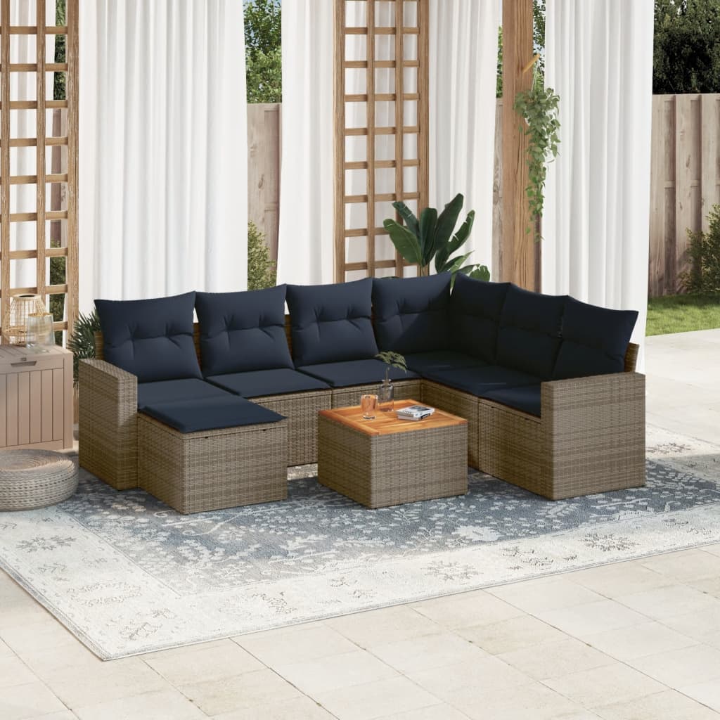 Ensemble de canapé de jardin 8 pcs avec coussins gris résine tressée