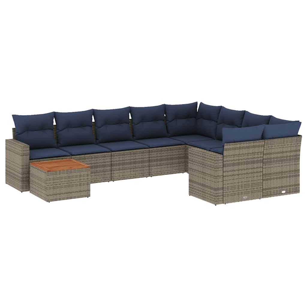 Salon de jardin 10 pcs avec coussins gris résine tressée