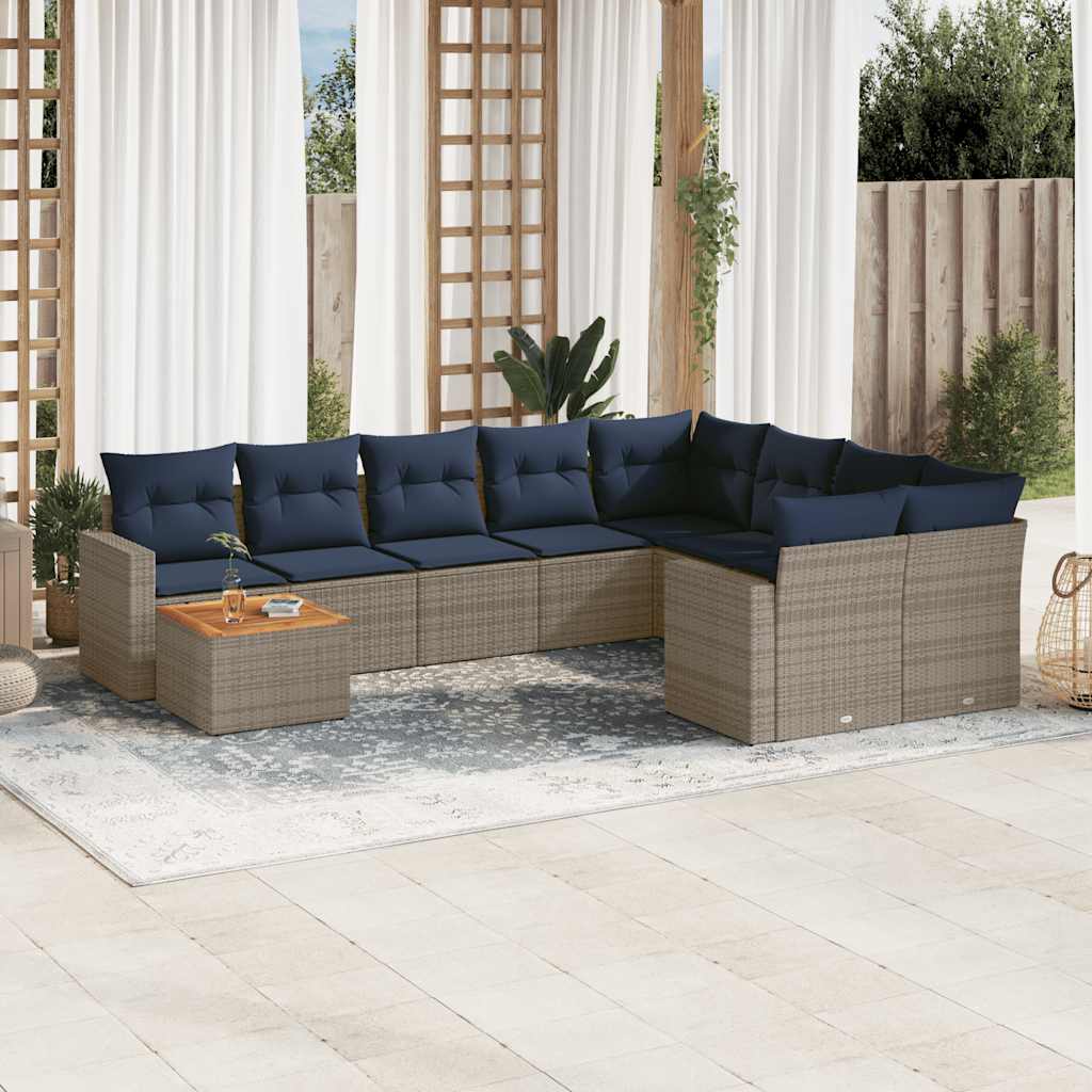 Salon de jardin 10 pcs avec coussins gris résine tressée