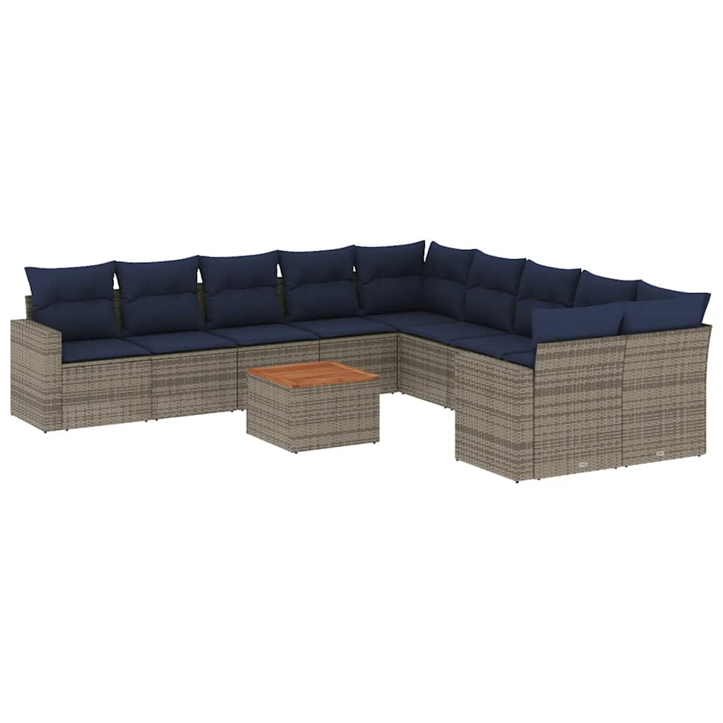 Salon de jardin 11 pcs avec coussins gris résine tressée